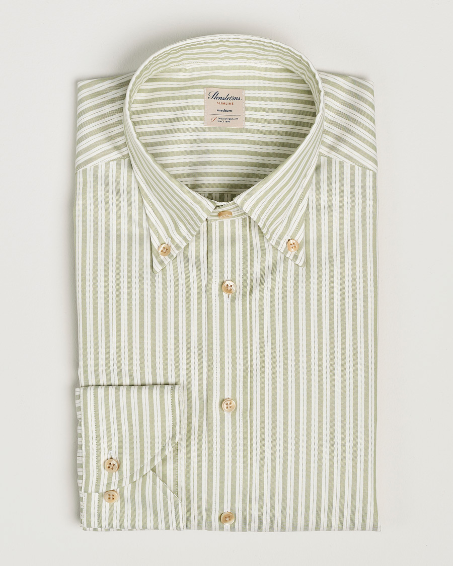 Herre | Skjorter | Stenströms | Slimline Vintage Stripe Oxford Shirt Green