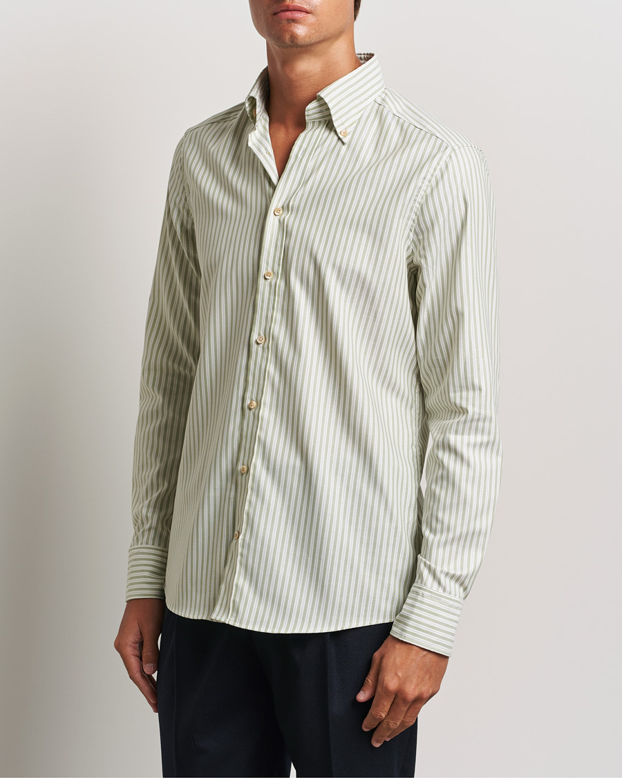 Herre | Skjorter | Stenströms | Slimline Vintage Stripe Oxford Shirt Green