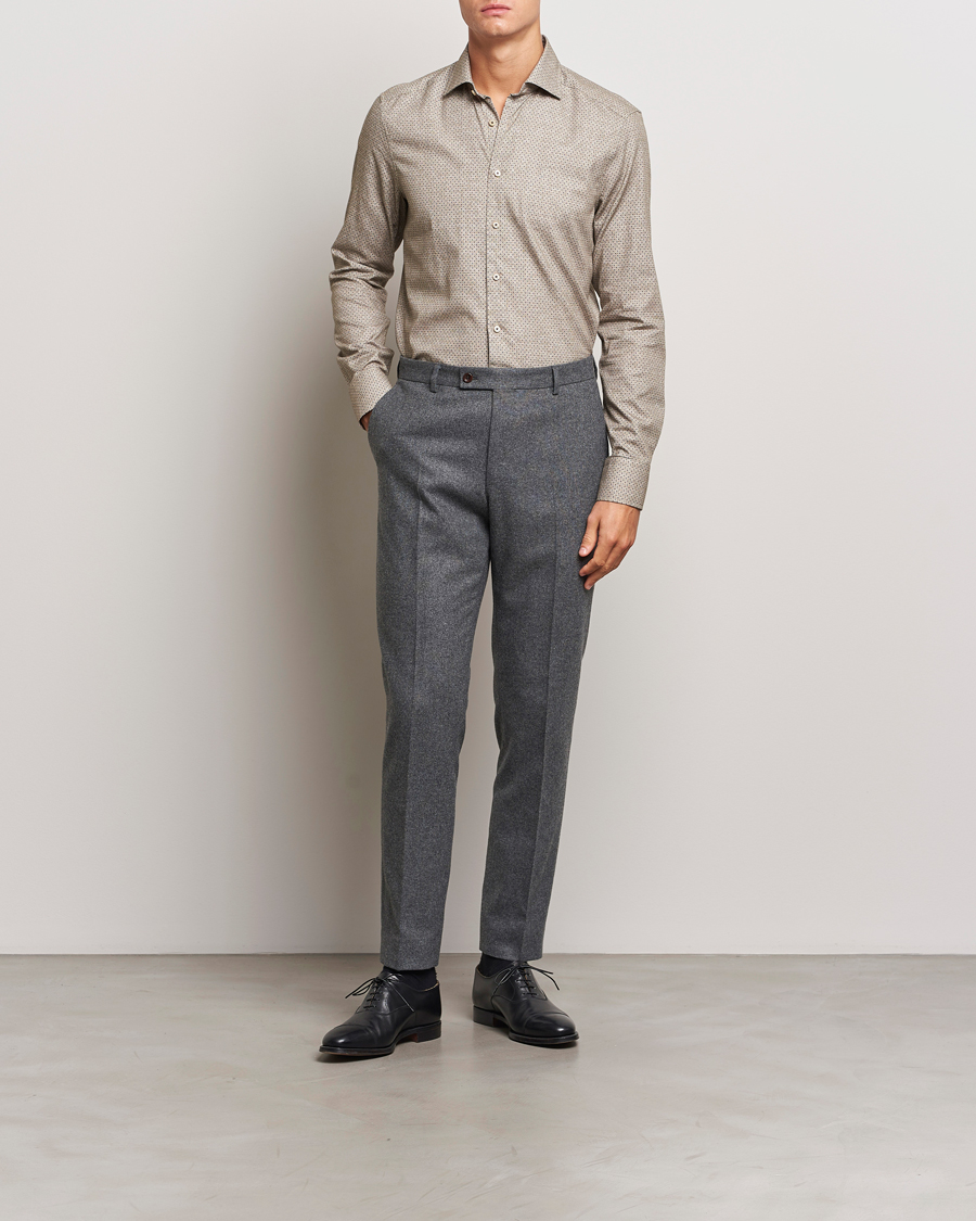 Herre | Skjorter | Stenströms | Slimline Brushed Printed Cut Away Shirt Beige