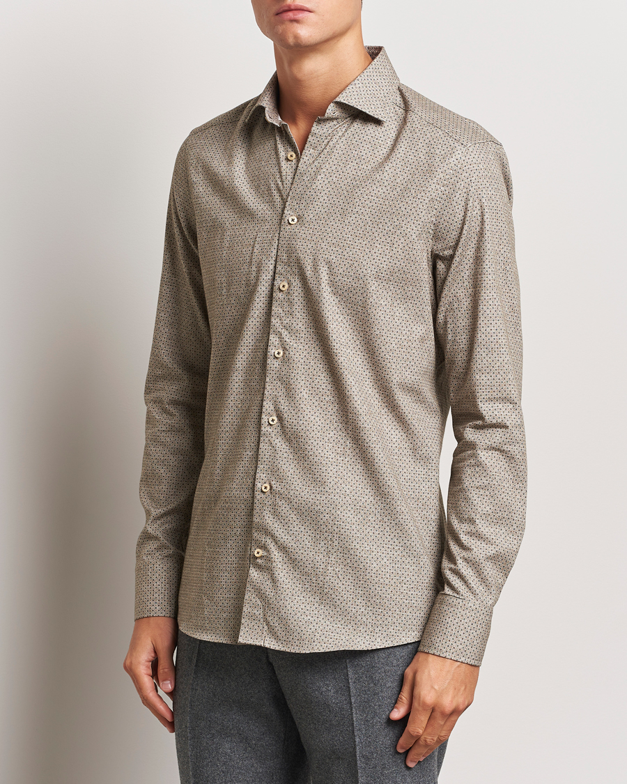 Herre | Skjorter | Stenströms | Slimline Brushed Printed Cut Away Shirt Beige