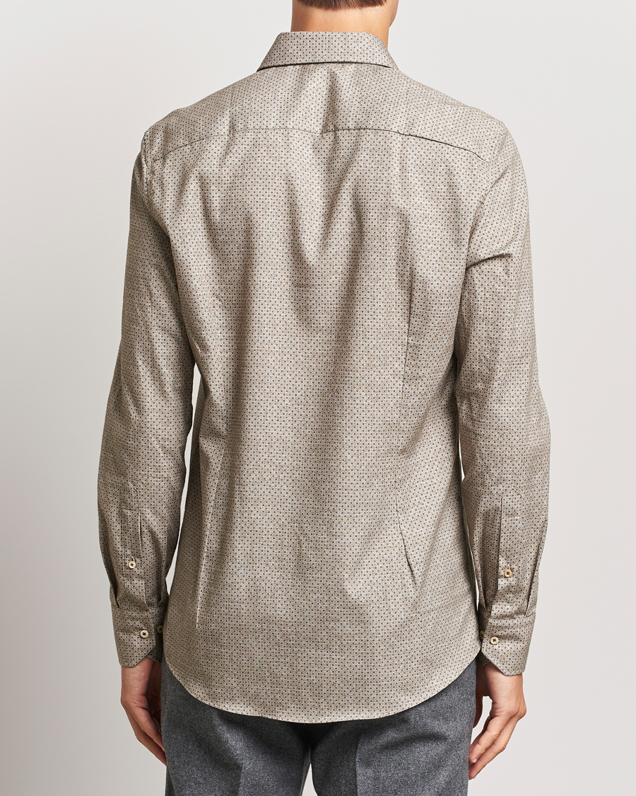 Herre | Skjorter | Stenströms | Slimline Brushed Printed Cut Away Shirt Beige