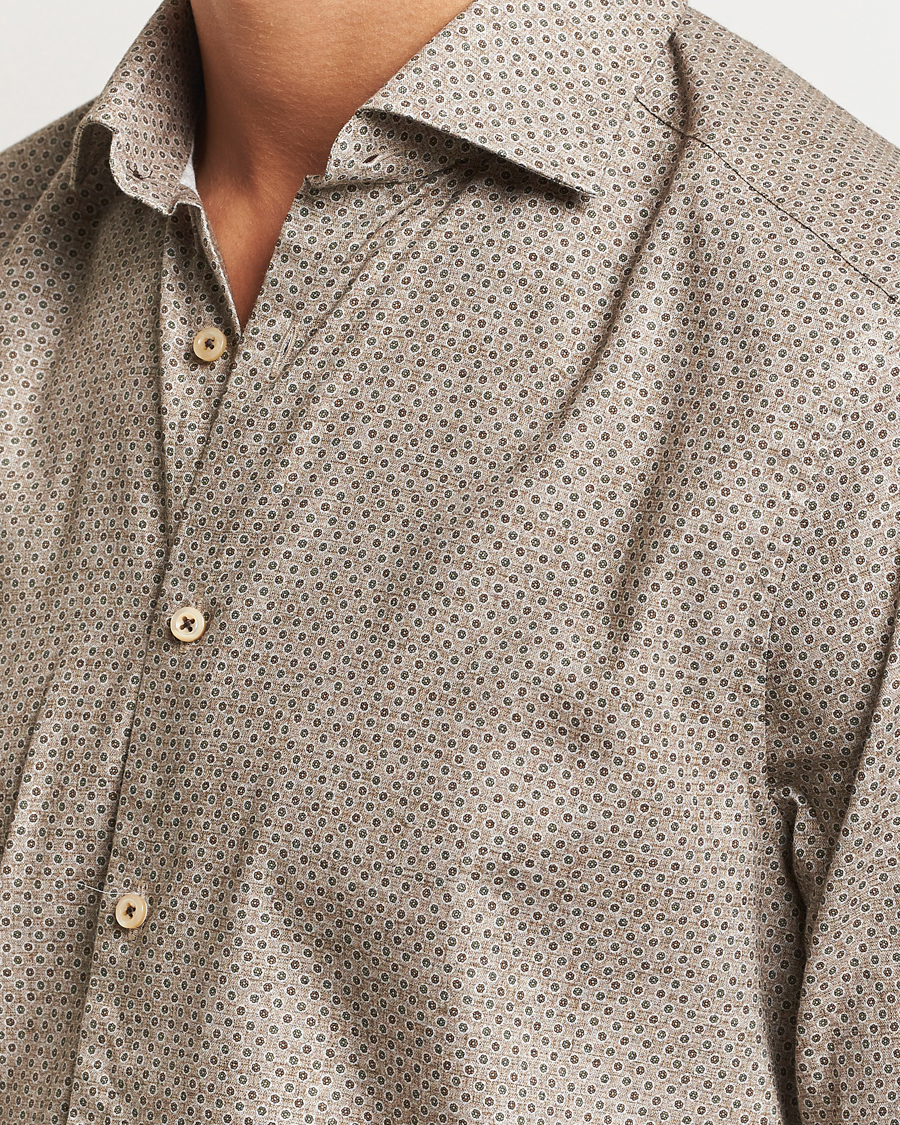 Herre | Skjorter | Stenströms | Slimline Brushed Printed Cut Away Shirt Beige