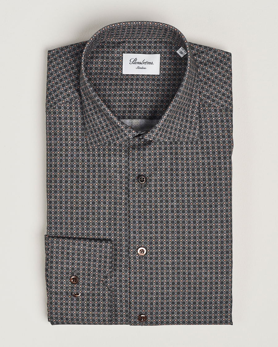 Herre | Skjorter | Stenströms | Slimline Brushed Printed Cut Away Shirt Black