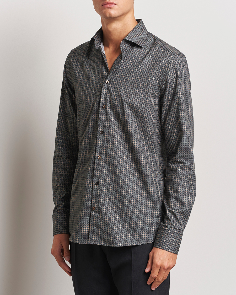 Herre | Skjorter | Stenströms | Slimline Brushed Printed Cut Away Shirt Black
