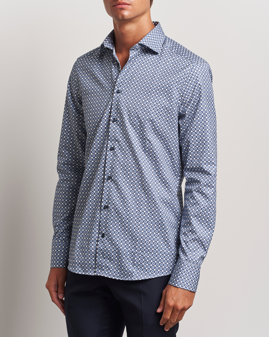 Herre | Skjorter | Stenströms | Slimline Printed Twill Cut Away Shirt Blue