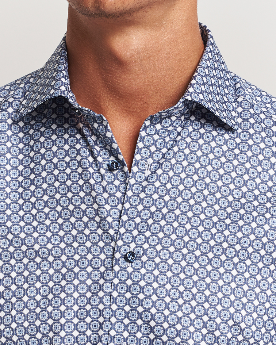 Herre | Skjorter | Stenströms | Slimline Printed Twill Cut Away Shirt Blue
