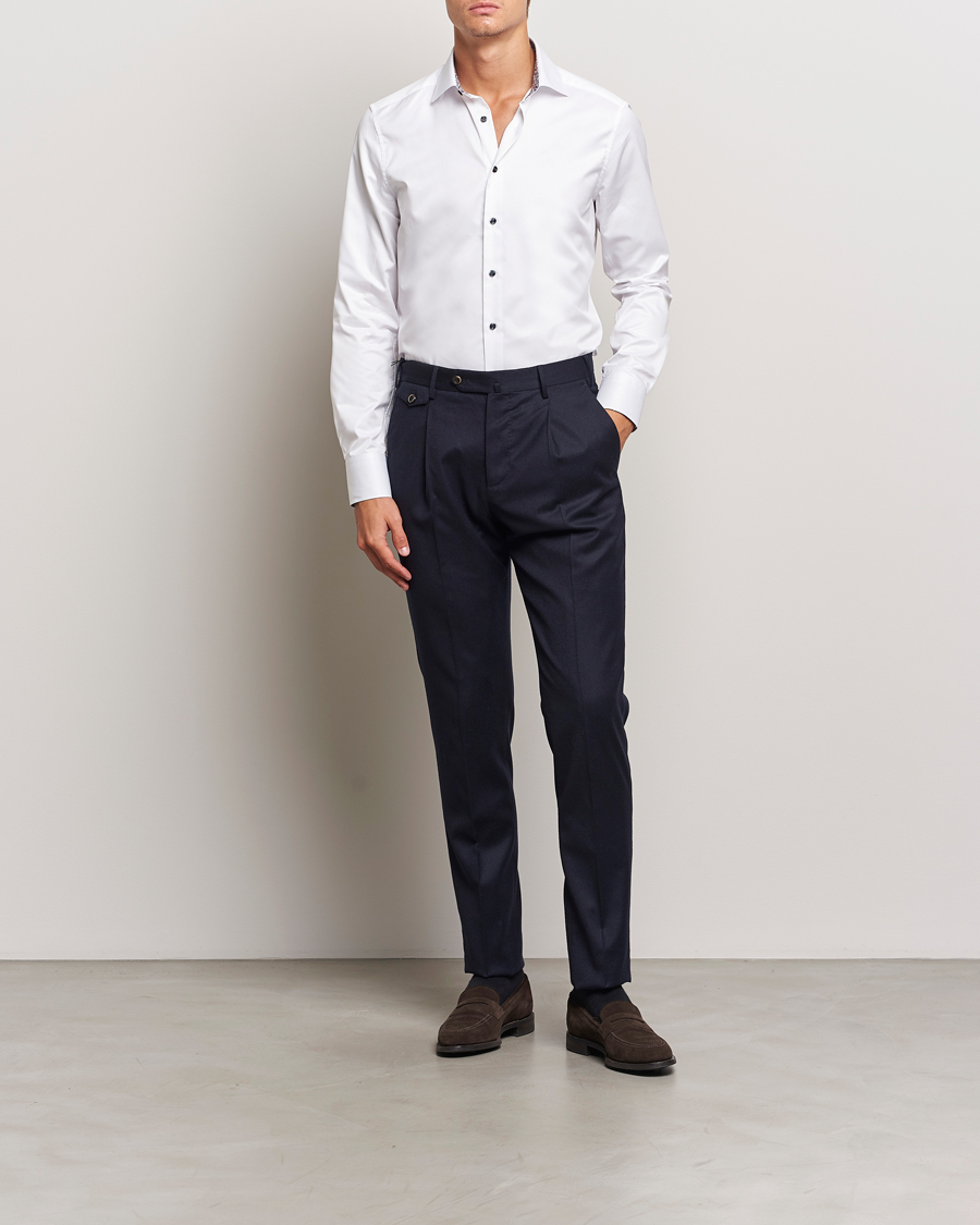 Herre | Skjorter | Stenströms | Slimline Twill Flower Contrast Shirt White