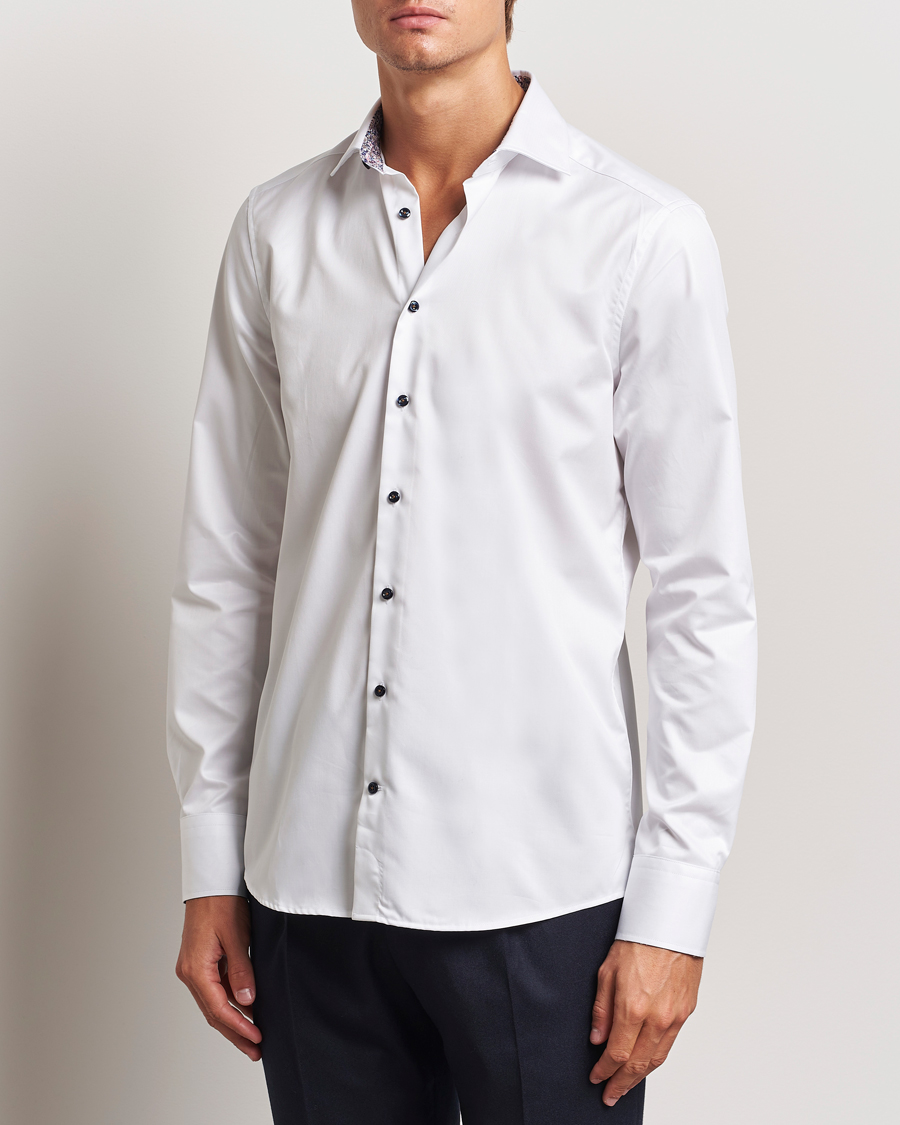 Herre | Skjorter | Stenströms | Slimline Twill Flower Contrast Shirt White