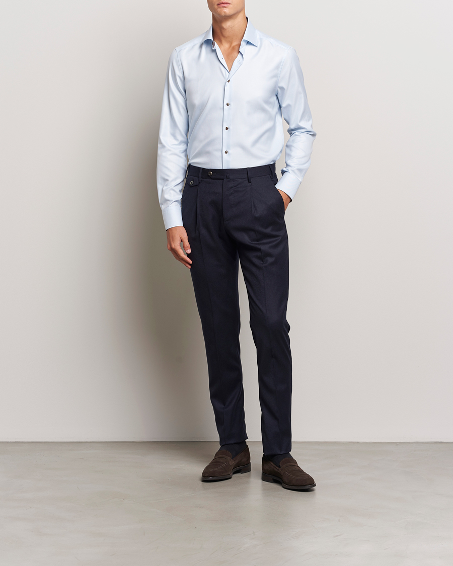 Herre | Skjorter | Stenströms | Slimline Houndstooth Contrast Shirt Blue