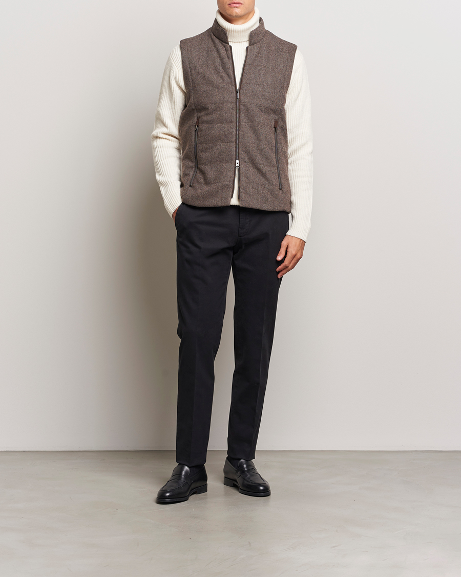 Herre | Jakker | Stenströms | Alcantara Detail Herringbone Wool Vest Dark Brown