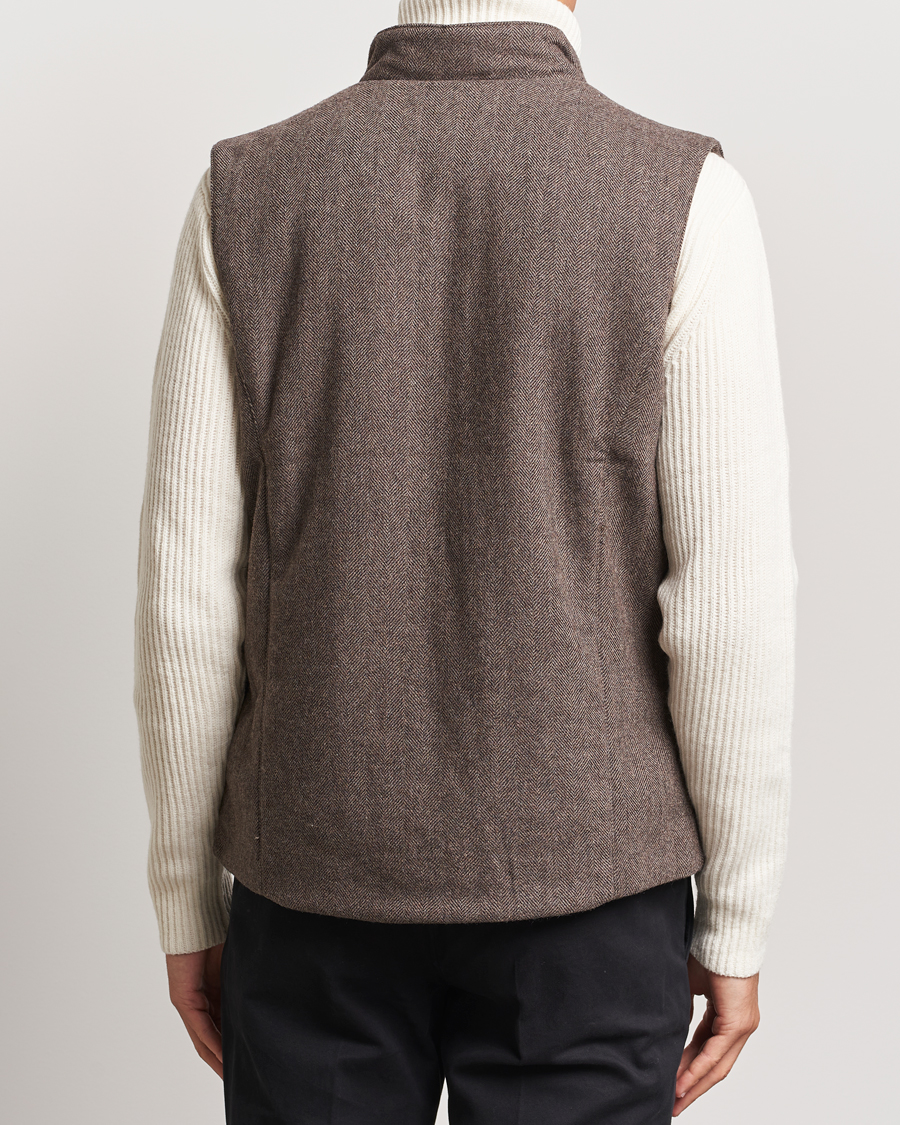 Herre | Jakker | Stenströms | Alcantara Detail Herringbone Wool Vest Dark Brown