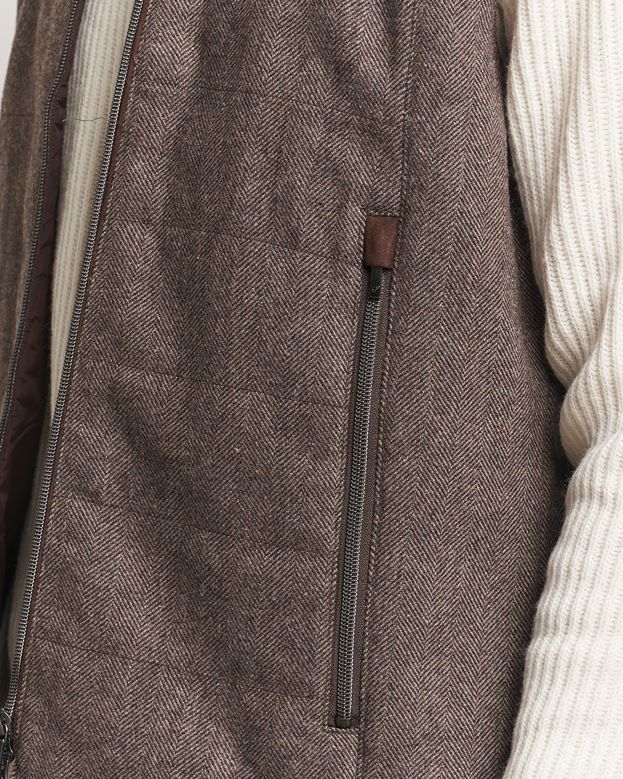 Herre | Jakker | Stenströms | Alcantara Detail Herringbone Wool Vest Dark Brown