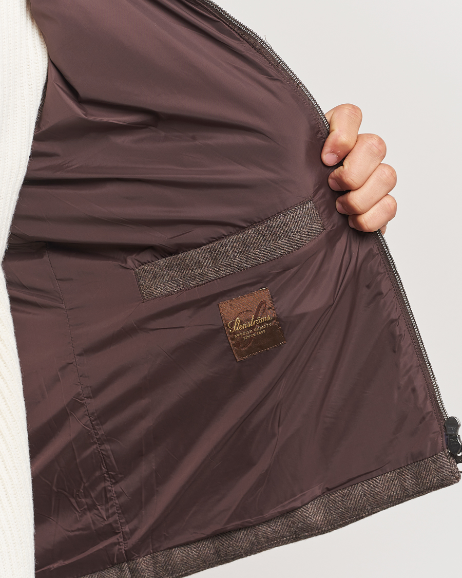 Herre | Jakker | Stenströms | Alcantara Detail Herringbone Wool Vest Dark Brown