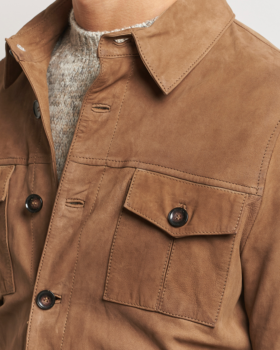 Herre | Skjorter | Stenströms | Lamb Suede Overshirt Brown