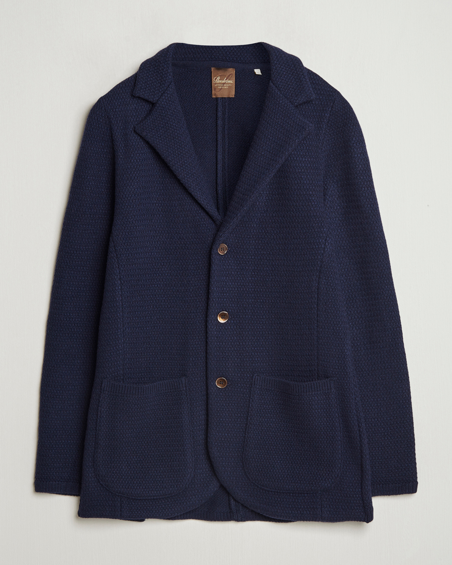 Herre | Dressjakker | Stenströms | Knitted Textured Merino Wool Blazer Navy
