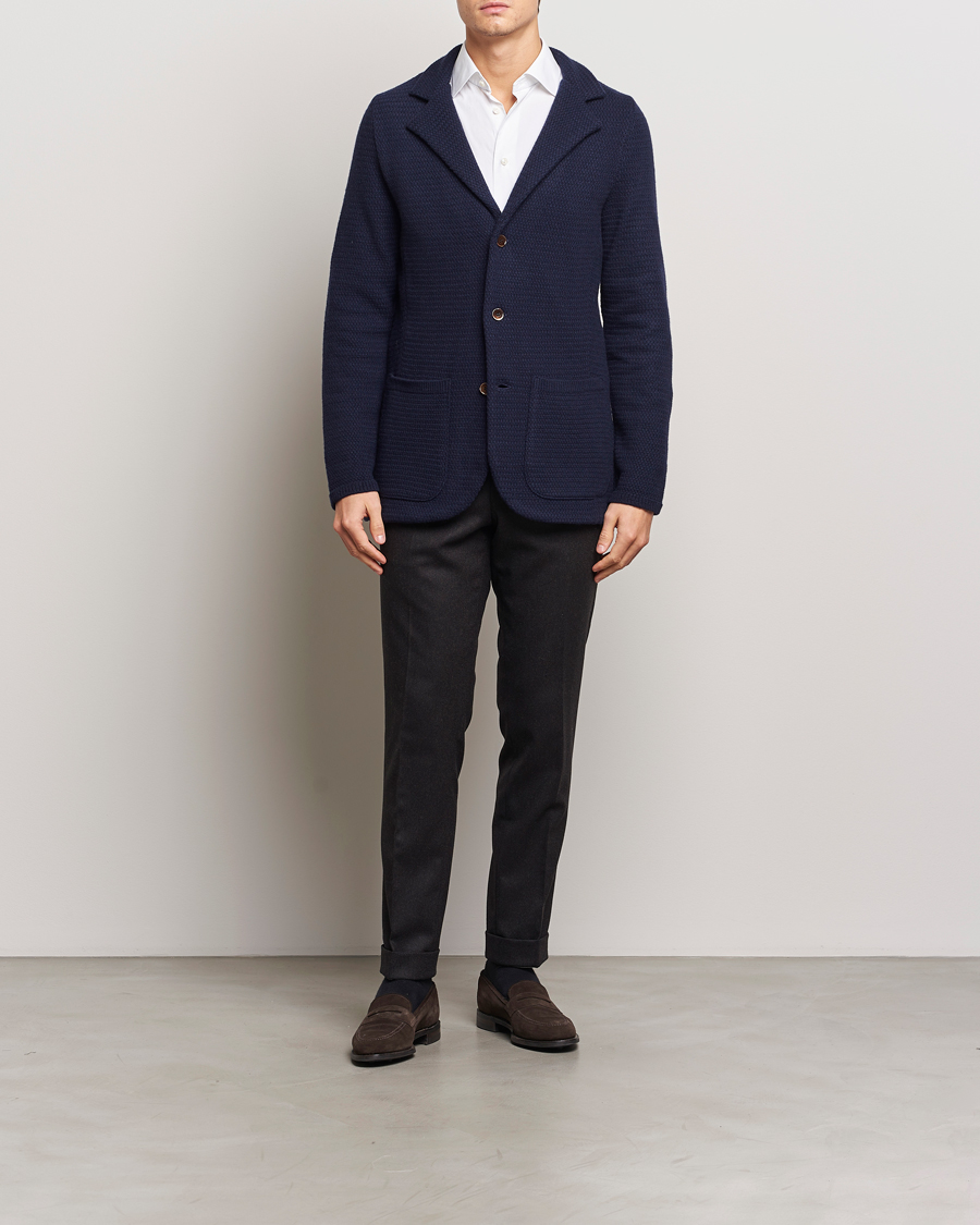Herre | Dressjakker | Stenströms | Knitted Textured Merino Wool Blazer Navy