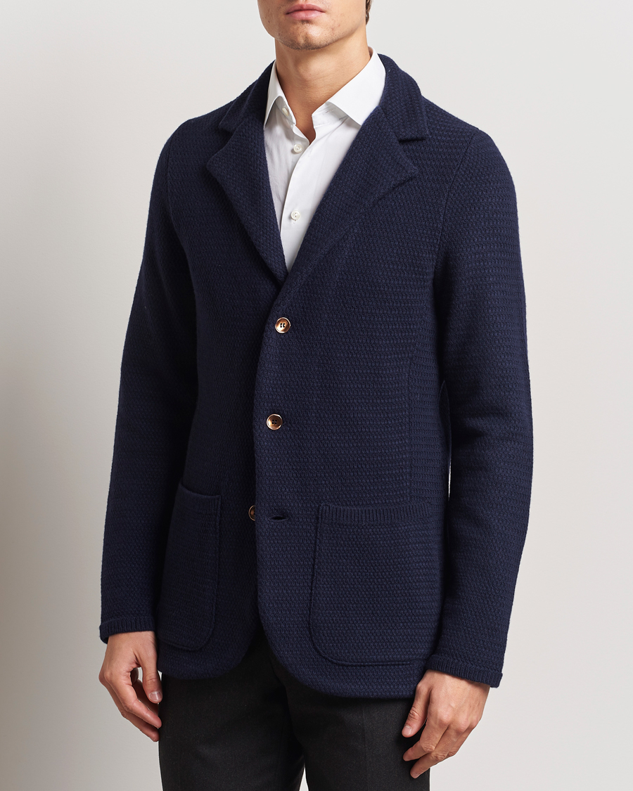 Herre | Dressjakker | Stenströms | Knitted Textured Merino Wool Blazer Navy