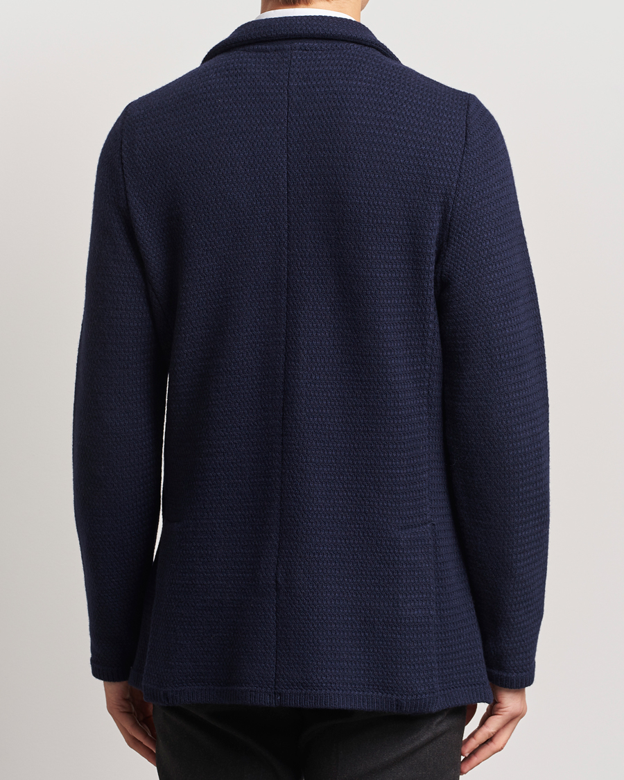 Herre | Dressjakker | Stenströms | Knitted Textured Merino Wool Blazer Navy