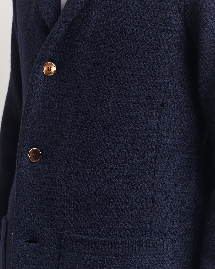 Herre | Dressjakker | Stenströms | Knitted Textured Merino Wool Blazer Navy