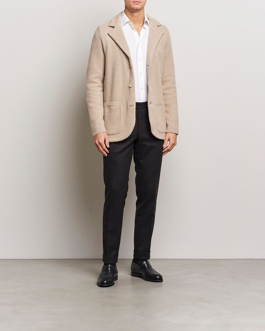 Herre | Dressjakker | Stenströms | Knitted Textured Merino Wool Blazer Beige