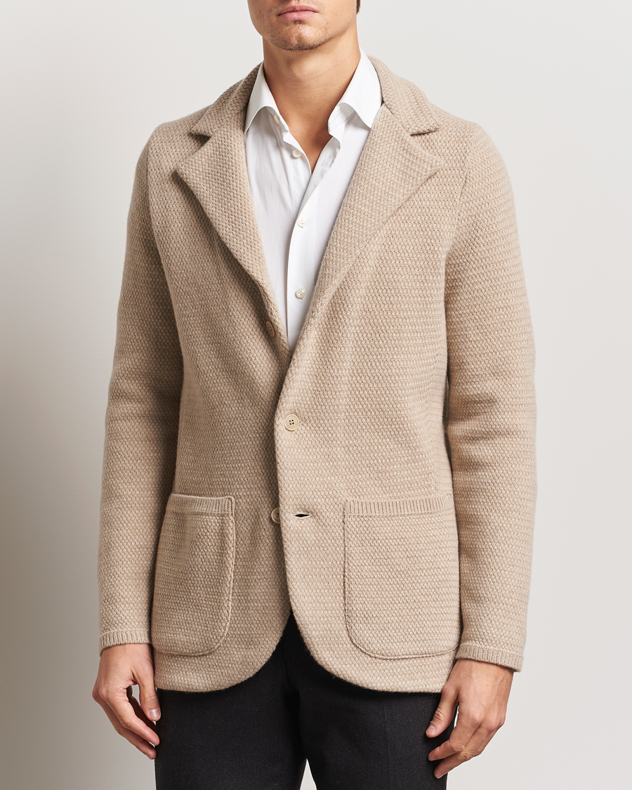 Herre | Dressjakker | Stenströms | Knitted Textured Merino Wool Blazer Beige