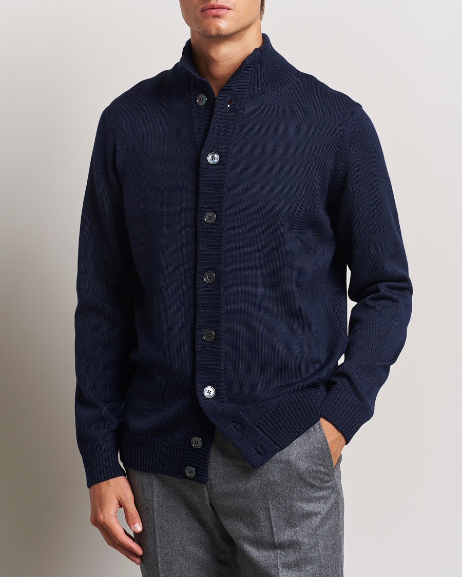 Herre | Gensere | Stenströms | Chunky Knitted Merino Cardigan Navy