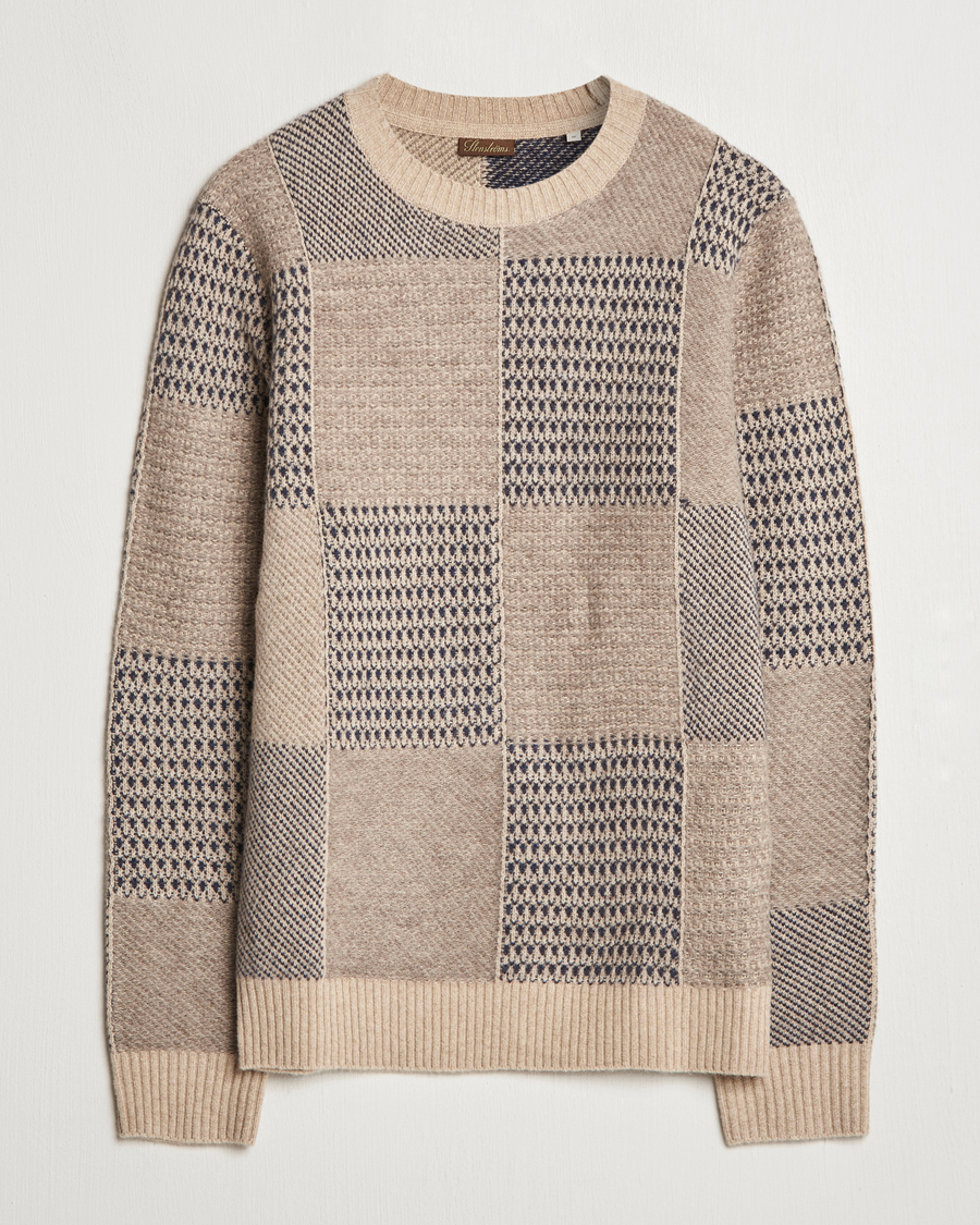 Herre | Gensere | Stenströms | Patchwork Knitted Yak/Merino Crew Neck Brown