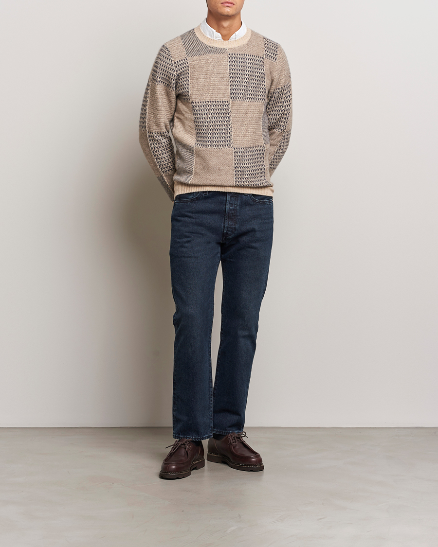 Herre | Gensere | Stenströms | Patchwork Knitted Yak/Merino Crew Neck Brown
