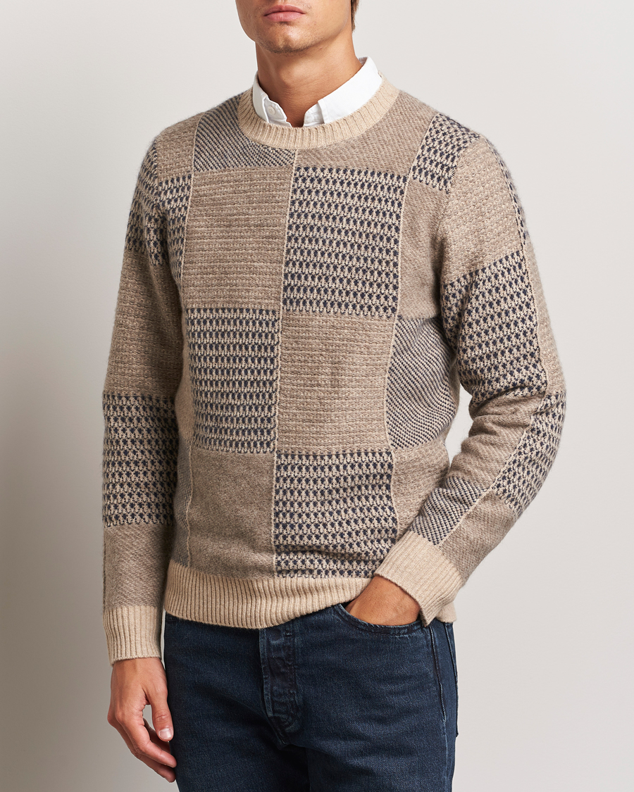 Herre | Gensere | Stenströms | Patchwork Knitted Yak/Merino Crew Neck Brown