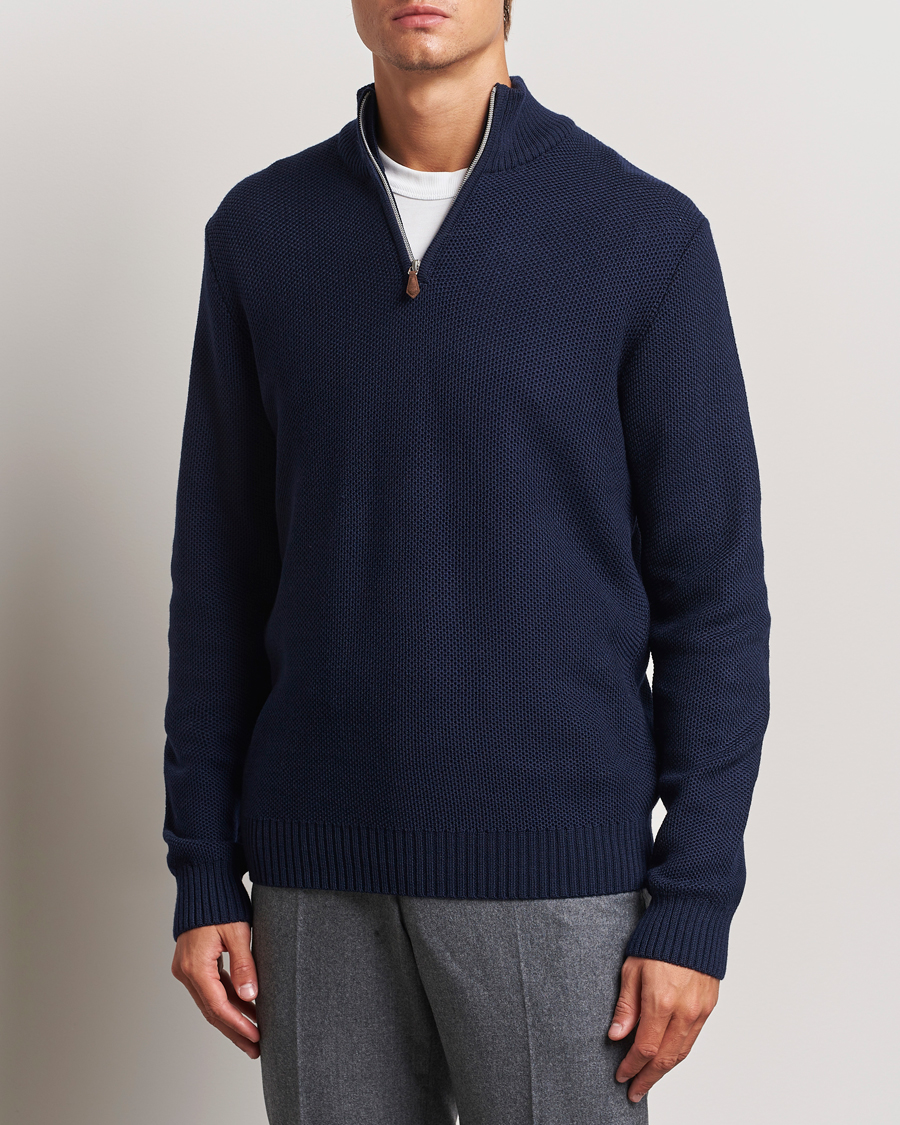 Herre | Gensere | Stenströms | Chunky Merino Knitted Half Zip Navy