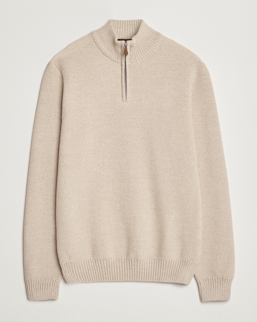 Herre | Gensere | Stenströms | Chunky Merino Knitted Half Zip Beige