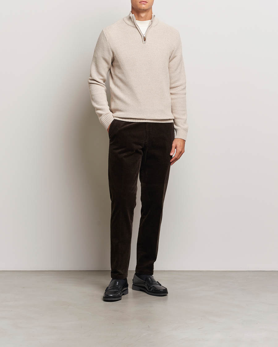 Herre | Gensere | Stenströms | Chunky Merino Knitted Half Zip Beige
