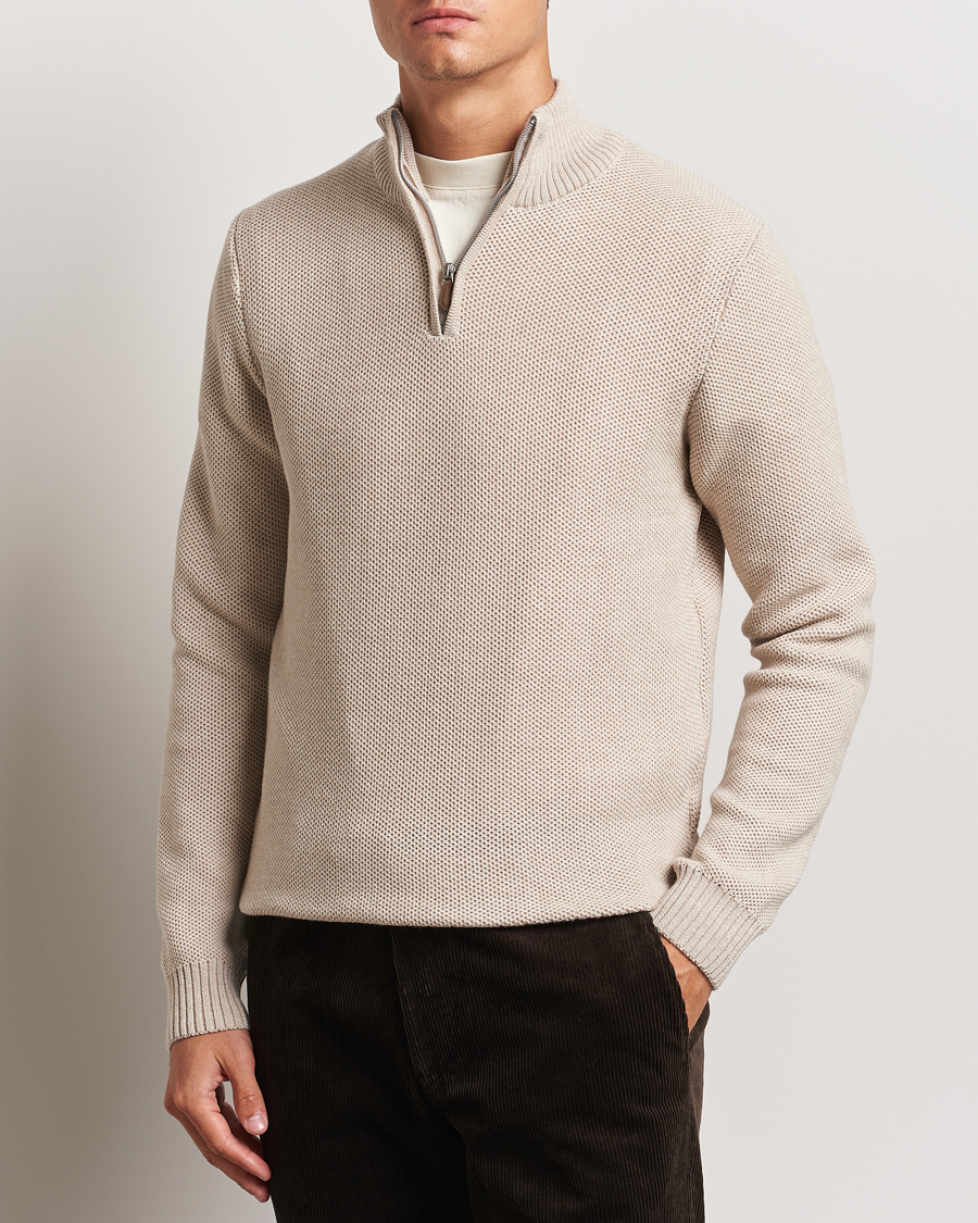 Herre | Gensere | Stenströms | Chunky Merino Knitted Half Zip Beige