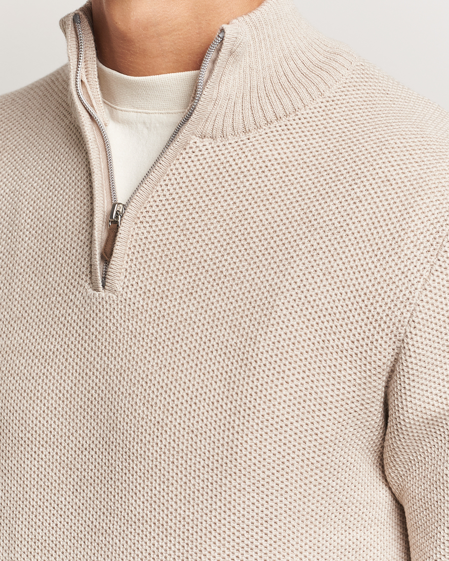 Herre | Gensere | Stenströms | Chunky Merino Knitted Half Zip Beige