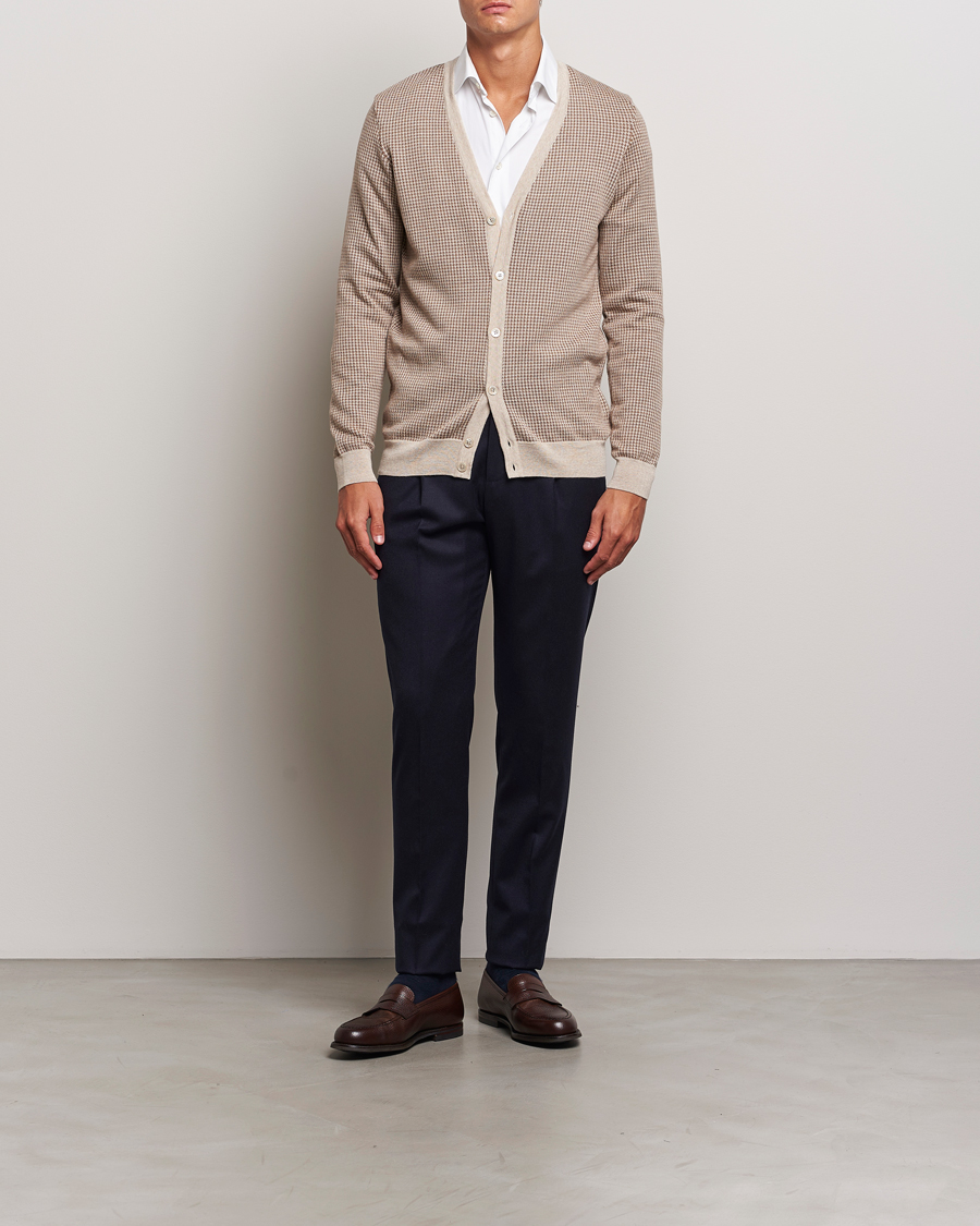 Herre | Gensere | Stenströms | Pepita Merino Wool Cardigan Brown