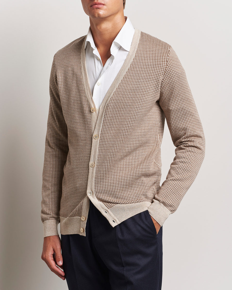 Herre | Gensere | Stenströms | Pepita Merino Wool Cardigan Brown