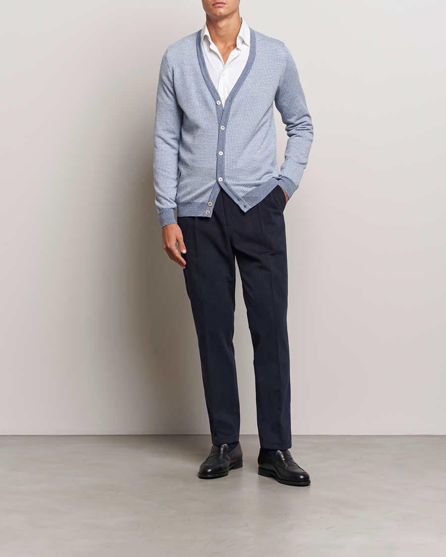 Herre | Gensere | Stenströms | Pepita Merino Wool Cardigan Navy