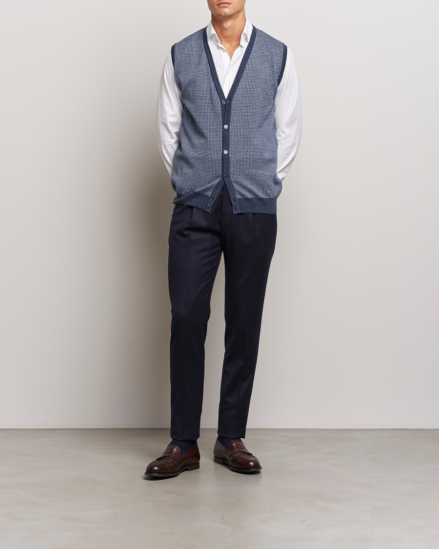Herre | Gensere | Stenströms | Pepita Merino Wool Vest Navy