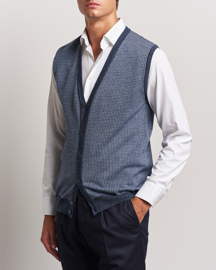 Herre | Gensere | Stenströms | Pepita Merino Wool Vest Navy