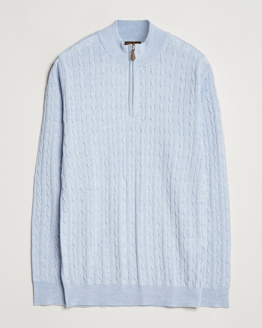 Herre | Gensere | Stenströms | Merino Cable Half Zip Light Blue