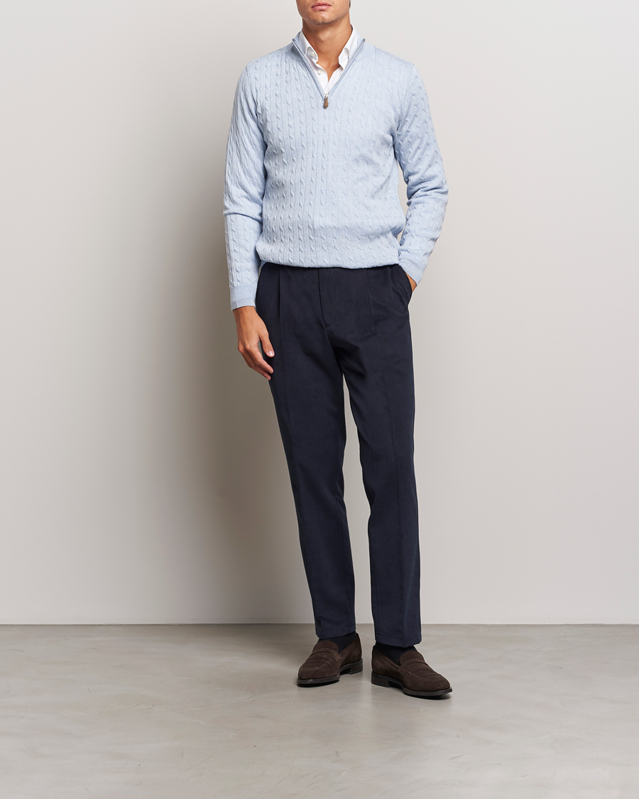 Herre | Gensere | Stenströms | Merino Cable Half Zip Light Blue