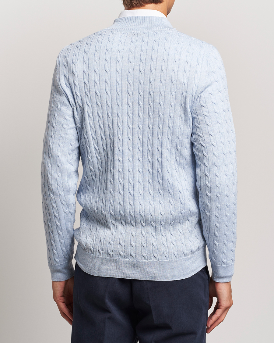 Herre | Gensere | Stenströms | Merino Cable Half Zip Light Blue