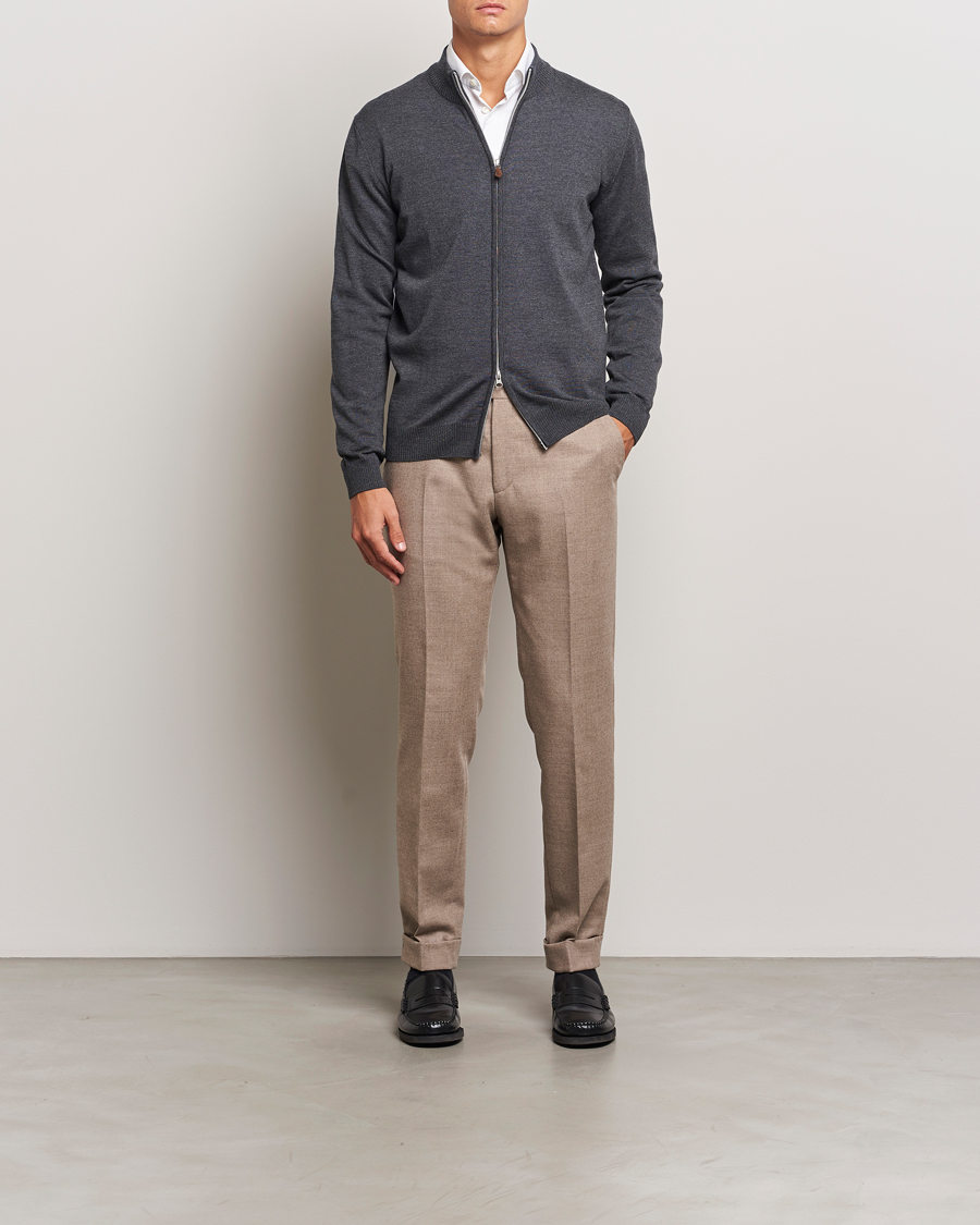 Herre | Gensere | Stenströms | Merino Full Zip Dark Grey