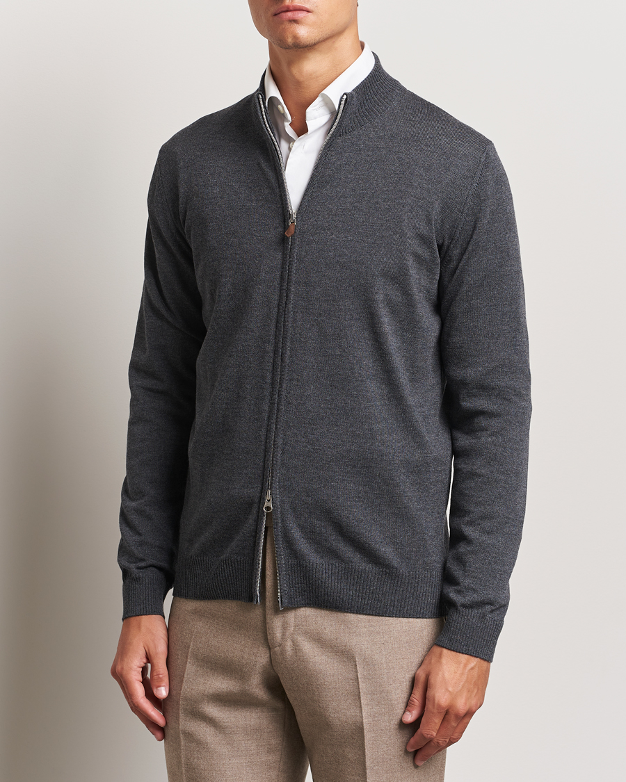 Herre | Gensere | Stenströms | Merino Full Zip Dark Grey