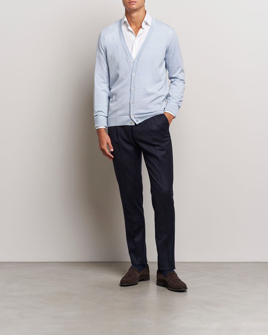Herre | Gensere | Stenströms | Merino Cardigan Light Blue