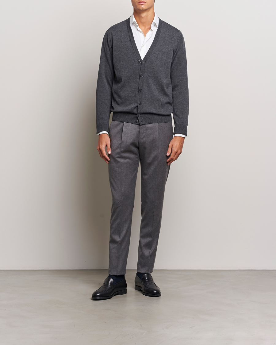 Herre | Gensere | Stenströms | Merino Cardigan Dark Grey