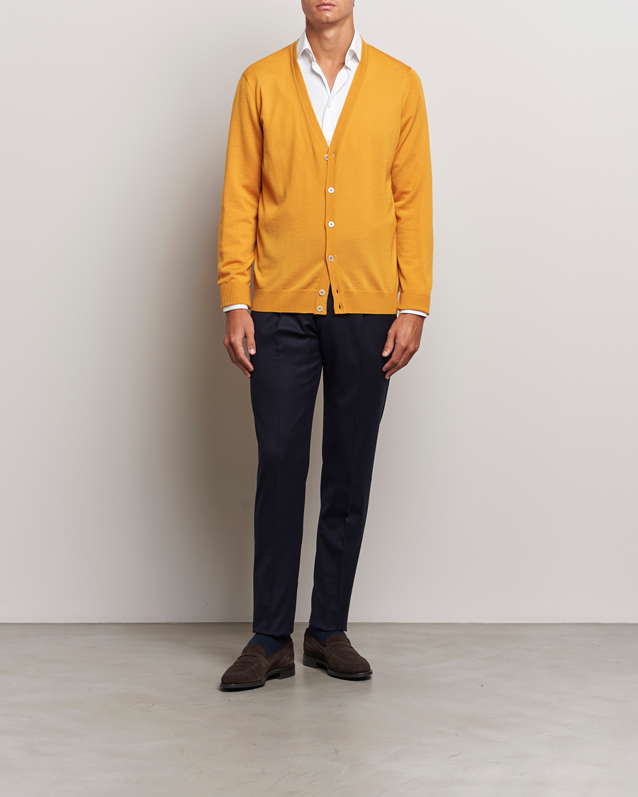 Herre | Gensere | Stenströms | Merino Cardigan Yellow