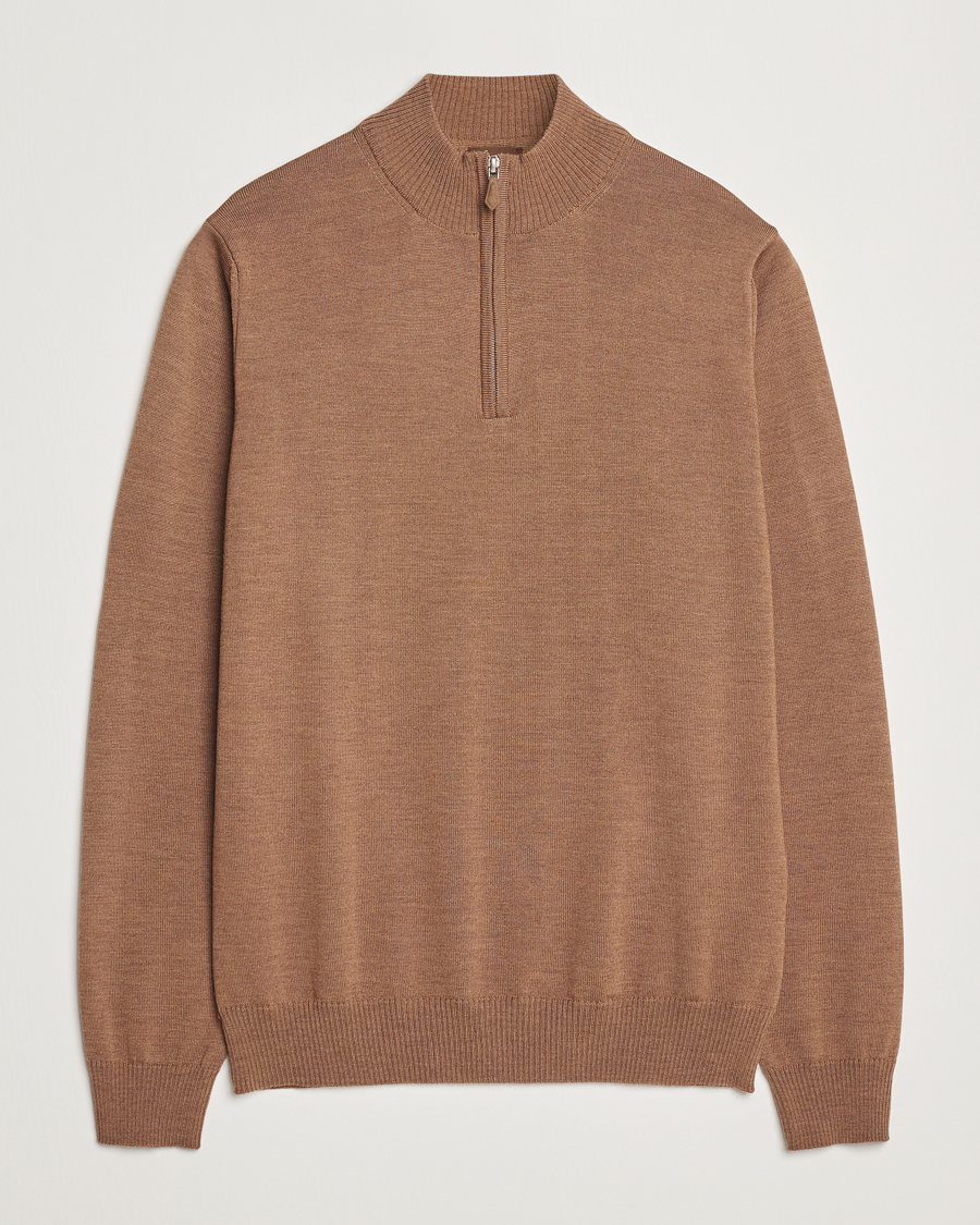 Herre | Gensere | Stenströms | Merino Half Zip Brown
