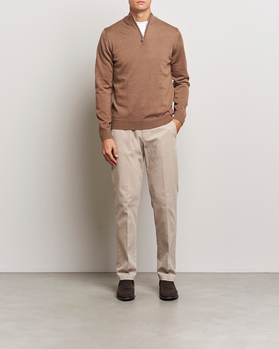 Herre | Gensere | Stenströms | Merino Half Zip Brown