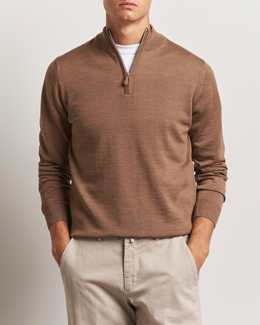 Herre | Gensere | Stenströms | Merino Half Zip Brown